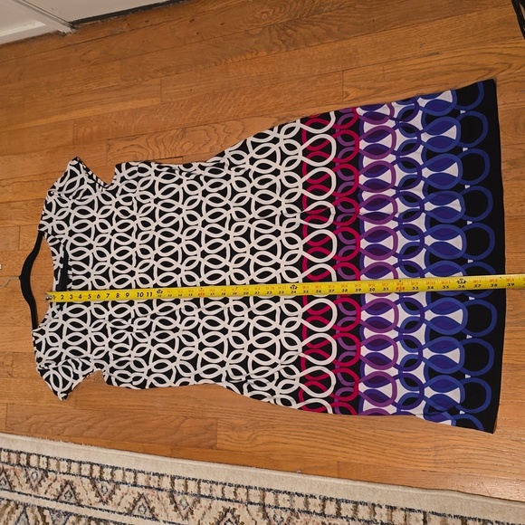 LIZ CLAIBORNE WOMENS BLACK  WHITE SYMMETRICAL SMALL CAP SLEEVES DRESSSIZE LARGE - Picture 9 of 13